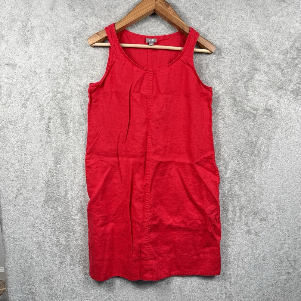 J. Jill 100% Linen Dress Womens S Red Sleeveless Pockets Summer Shirt Dress